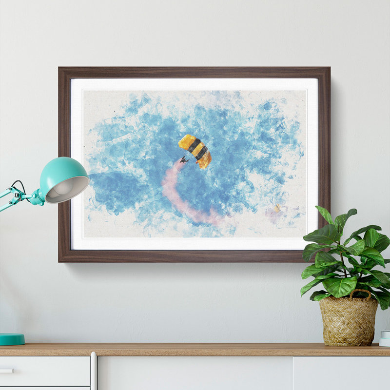 Skydiving - Picture Frame Painting Print, 45cm H x 63cm W x 2cm D, Walnut Framed