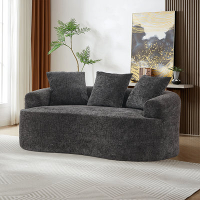 Curved Modern Boneless Loveseat,Chenille Sofa Couch
