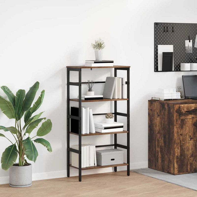 Steel Etagere Bookcase, (3 Shelves) 115cm. H x 60cm. W x 29.5cm. D, Smoked Oak