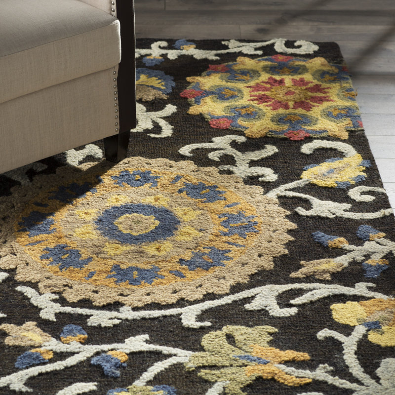 Emrick Hand Tufted Wool Floral Rug, Rectangle 8' x 10'