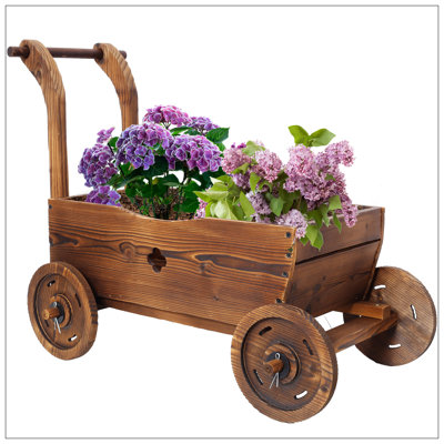 Boîte à fleurs en bois, jardinière mobile avec 4 roues, poignée, trou de drain, pot de fleurs décoratif pour l'intérieur et l'extérieur, chariot à fleurs en bois pour patio, jardin, balcon, brun