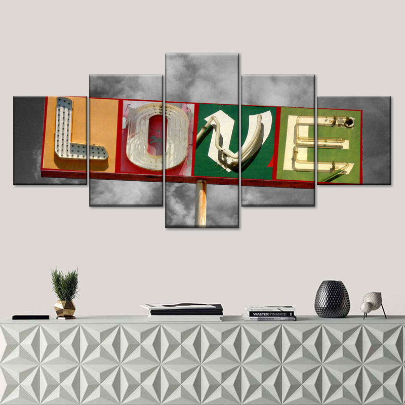 "Love Love", impression sur toile 5 pièces, H 30 po x l 68 po x P 1 po