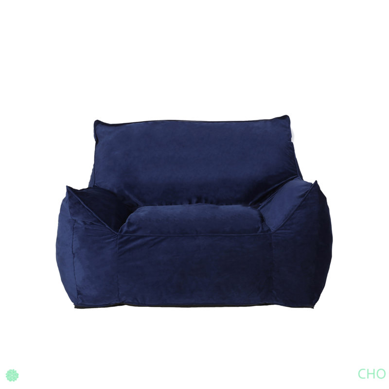 Allea Velveteen Bean Bag Chair With Armrests, Blue Velvet