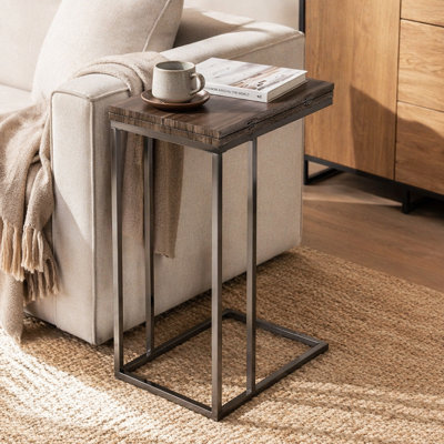 Table à collation grise et noire patinée avec plateau extensible