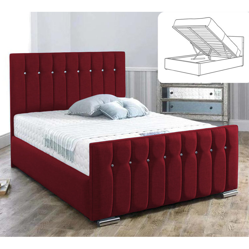 Upholstered Ottoman Storage Bed, Single (3'), Burgundy