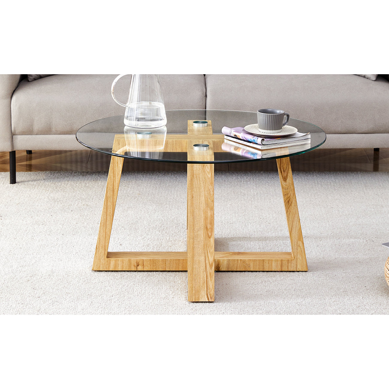 Practical Tabletop Ivy Bronx Modern Practical Circular Coffee Tables. Made Of Transparent ...