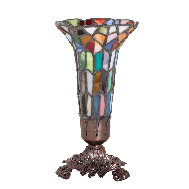 7.5"High Stained Glass Pond Lily Victorian Mini Lamp, 7.5" H x 4" W x 4" D, Red/Blue/Green