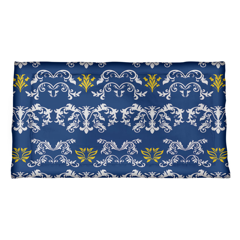 Football Baroque Pattern Pillow Sham, Blue/White/Gold, Polyester, King