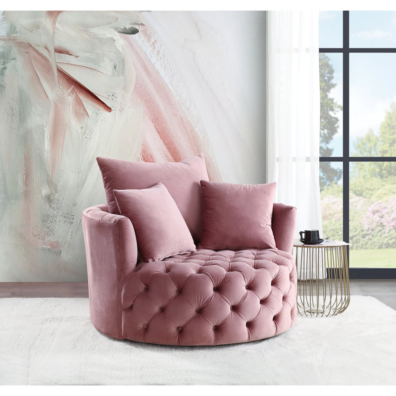 Fauteuil d'appoint en velours avec pivot Zunyas, Velours rose