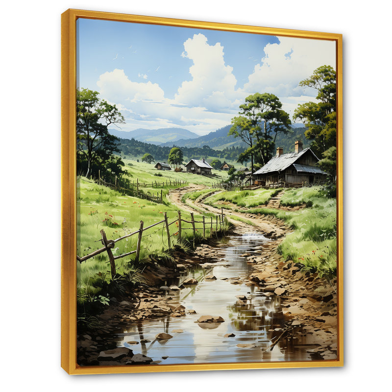 «Countryside Farm Bliss», H 32 po x l 24 po x P 1 po, Cadre flottant doré