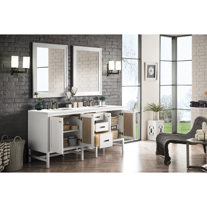 Addison Double Vanity, Glossy White, Carrara White, 8" Widespread