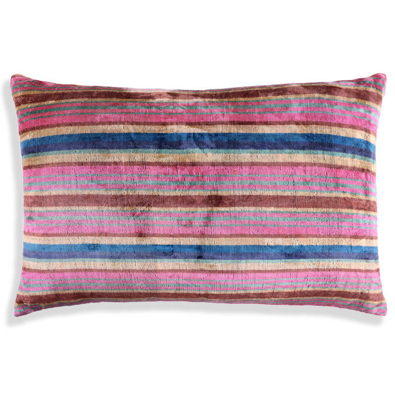 Oreiller en velours rayé fait à la main - Coussin en soie coloré 16 x 24 po