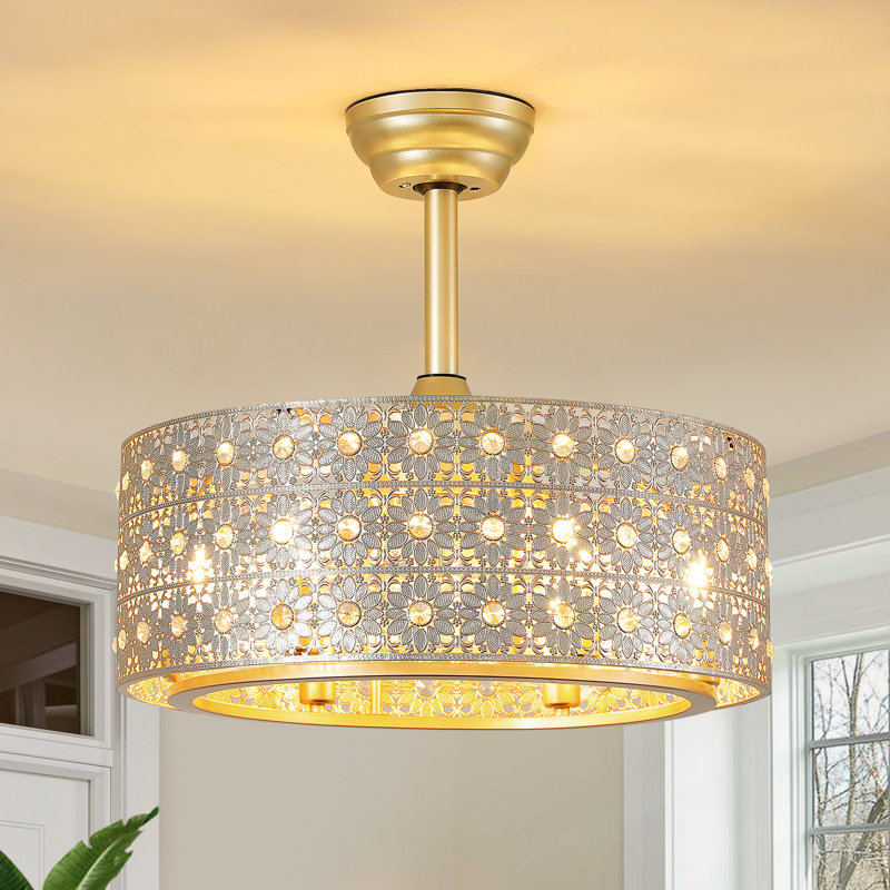 Ventilateur de plafond en cristal 20 po avec télécommande, Doré