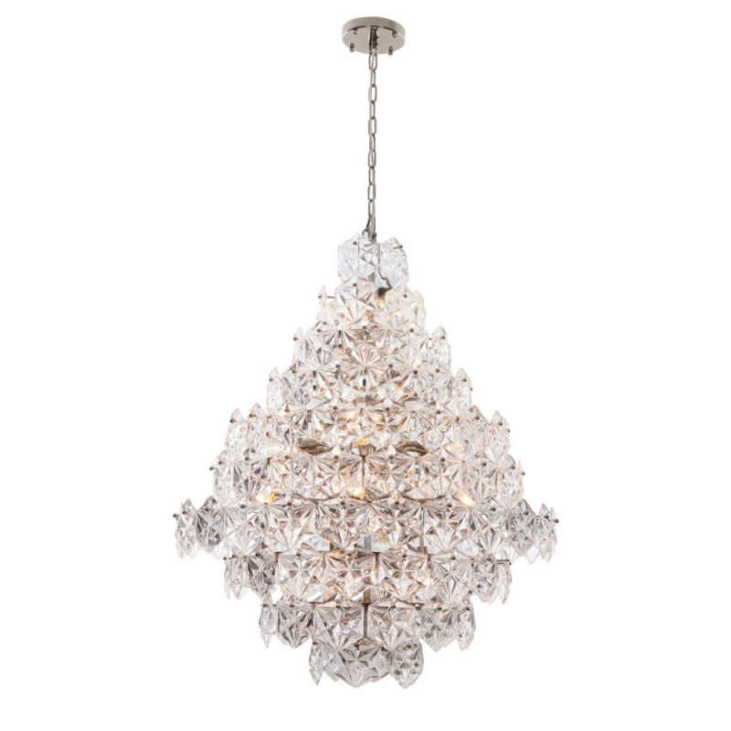Lustre à lumière unique, Laiton brossé, Givré, 82" Width x 96" Height