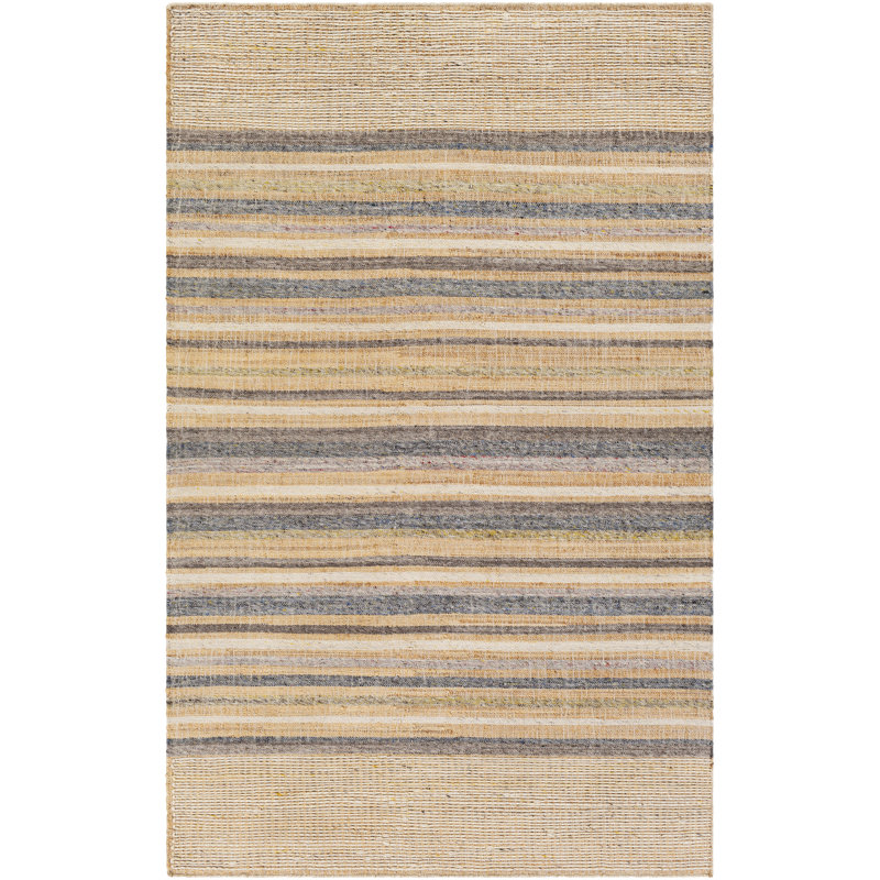 Tapis beige / gris / bleu tissé à plat Naper, Rectangle 4 pi x 6 pi