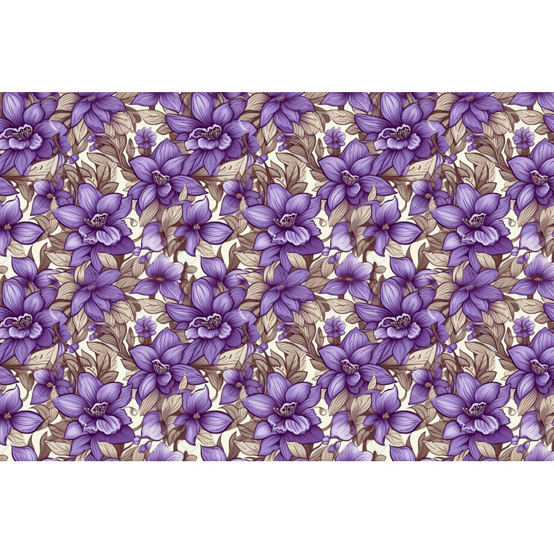 Machine Printed Comforter, Twin Extra Long Comforter, Brown/Purple/White Floral