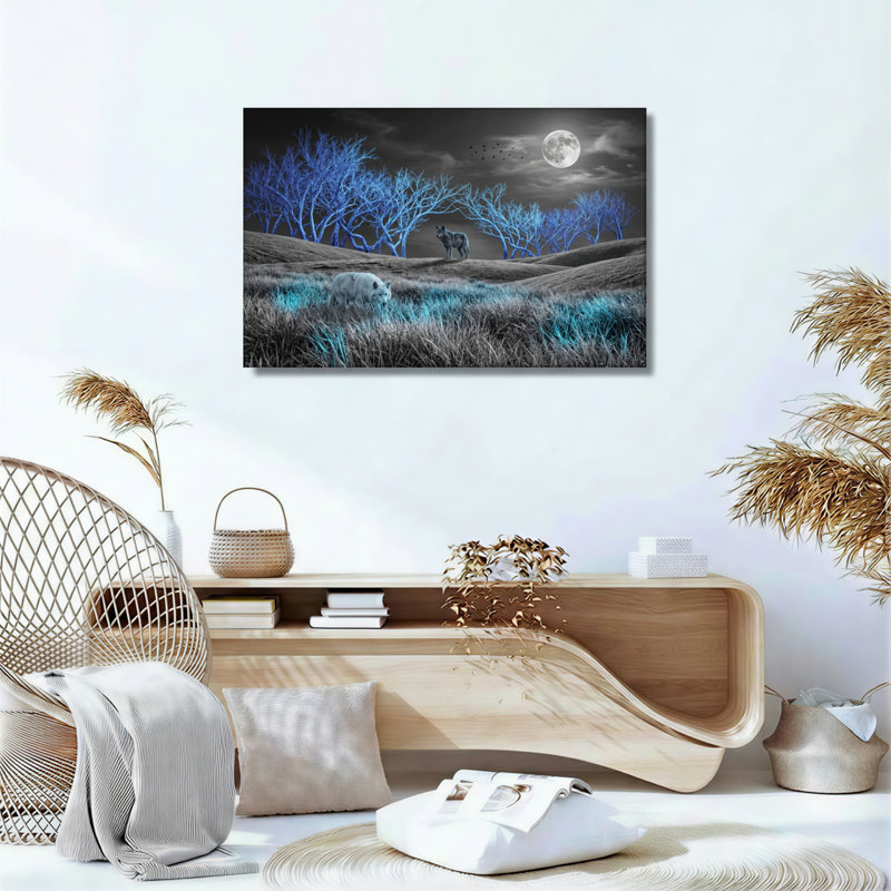 Ensemble de 1 tableau sur toile « Lune du Loup », H 36 po x l 48 po, Wrapped Canvas