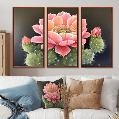 Cactus rose en fleurs dans le désert de Mojave - ensemble de reproductions d'art mural floral cactus