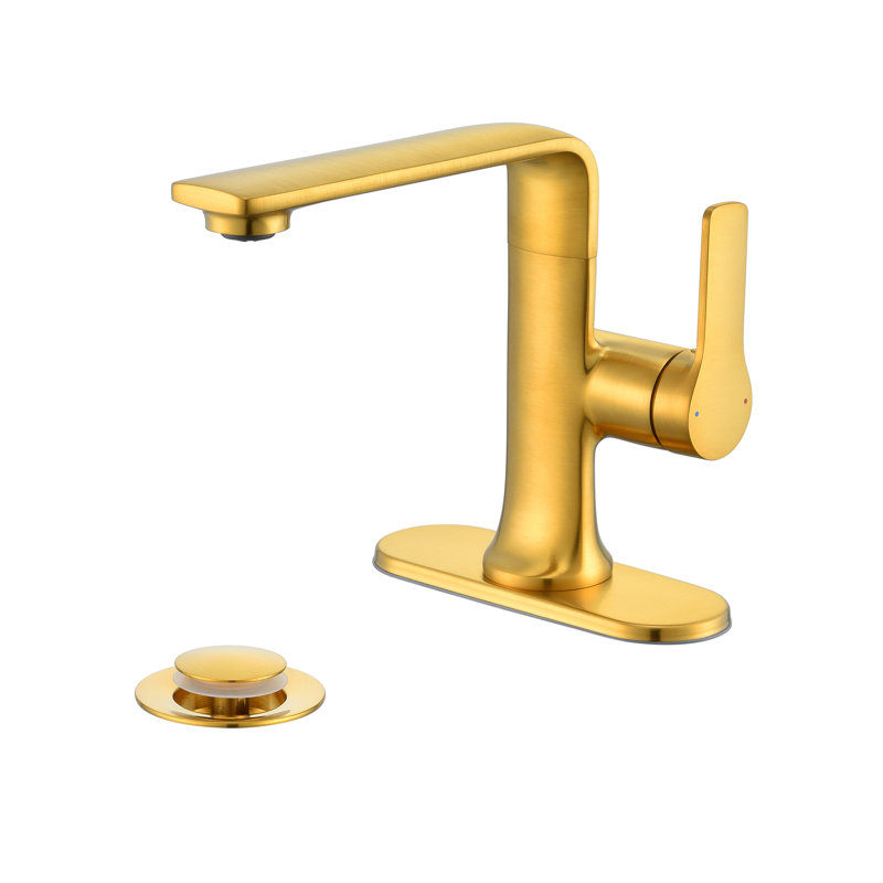 Robinet pour salle de bain à poignée simple avec drain Varen, Or brossé