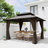 D Double Roof Hardtop Aluminum Patio Gazebo with Netting and Curtains-125469720-125469716-125469715