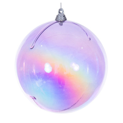 4.75" Iridescent Ball. This Iridescent ornament gleams with a glossy, rainbow finish, and adds a touch of elegance to any holiday decor. Includes 3 ornaments per bag.