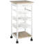 Chariot de cuisine mobile, îlot de cuisine roulant avec rangement, chariot utilitaire à cadre en bois massif avec paniers à fruits en fil de fer, plateaux et tiroir, blanc-1340278060