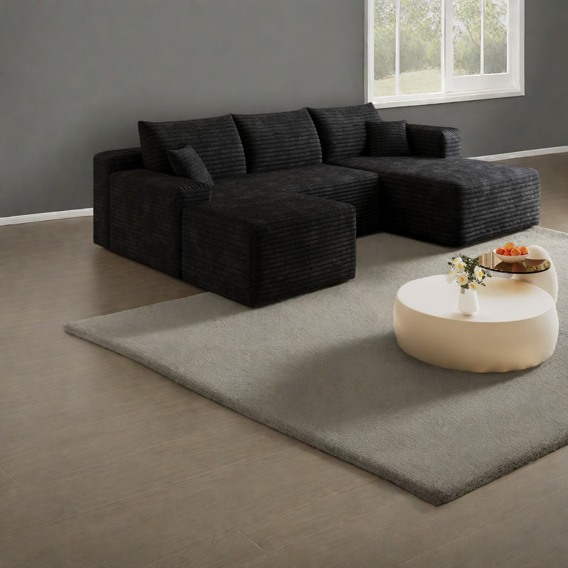 Canapé modulaire en U en velours côtelé de 95 pouces à compression pour la maison