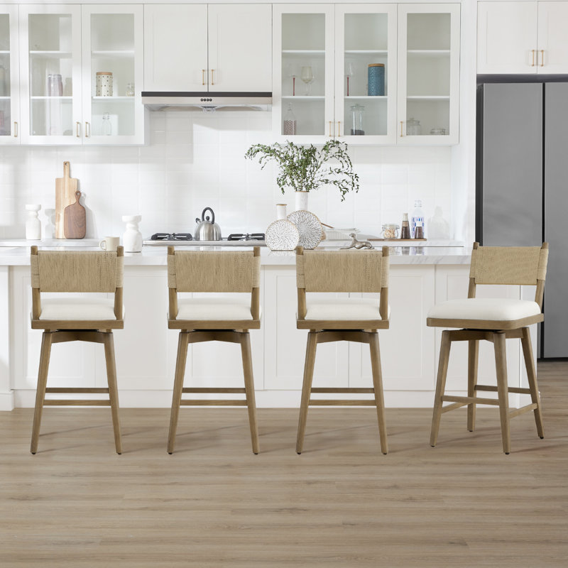 Pratyush Swivel Upholstered 27'' Counter Stool (Set Of 2), Beige