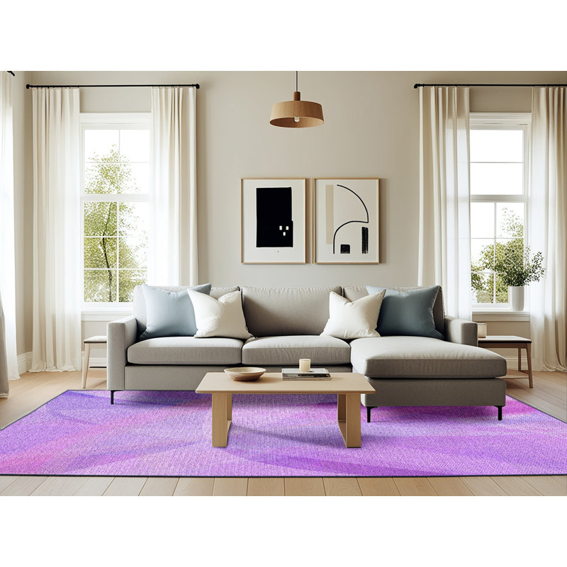 Tapis de la zone mauve en laine abstraite, Rectangle 6 pi x 9 pi