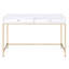 Bureau contemporain blanc brillant et or, piètement rectangulaire laqué brillant pour bureau