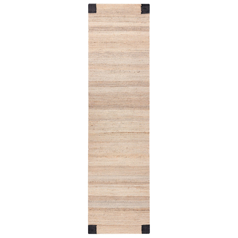 Rug AMRAVATI Light Beige Jute, Beige/Black, Rectangle 80 x 300 cm