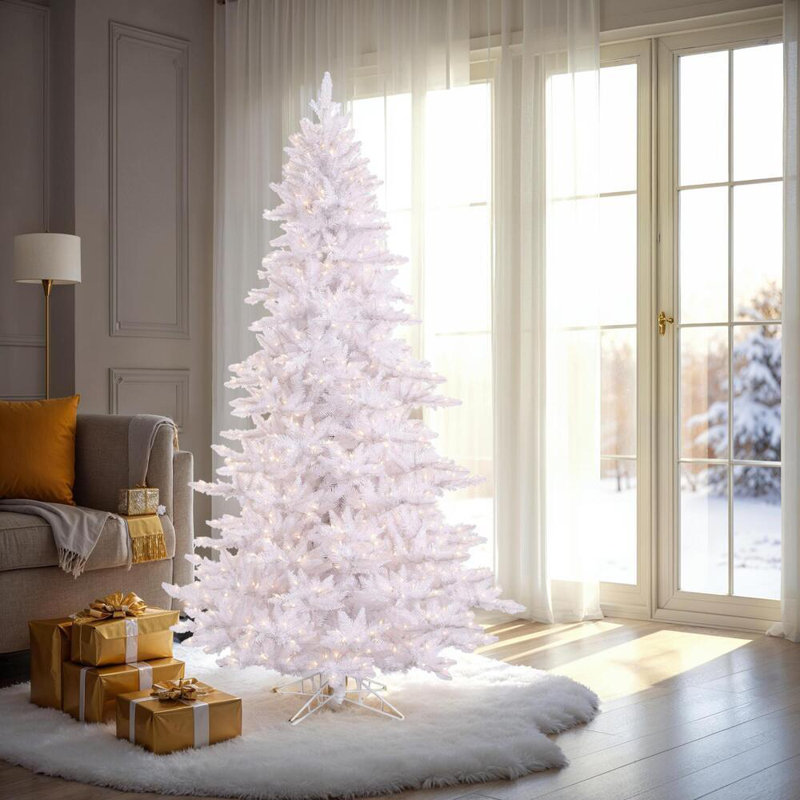 Sapin de Noël artificiel blanc avec base, H 5,5 pi, Illuminé