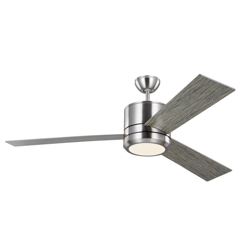 Tulsi Ceiling Fan with LED Lights, Brushed Steel/Light Gray Weathered Oak Blades, 52