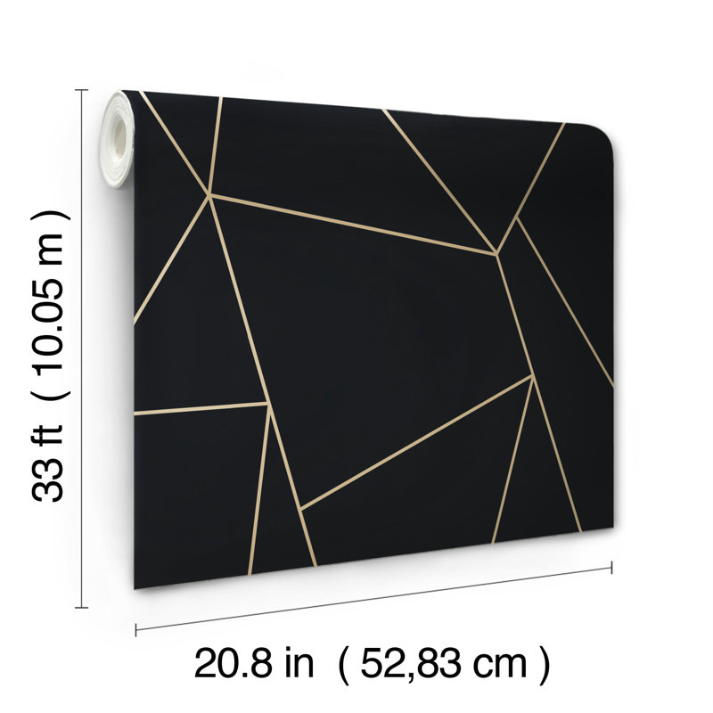 Nazca Geometric Metallic Wallpaper Roll, Black/Gold