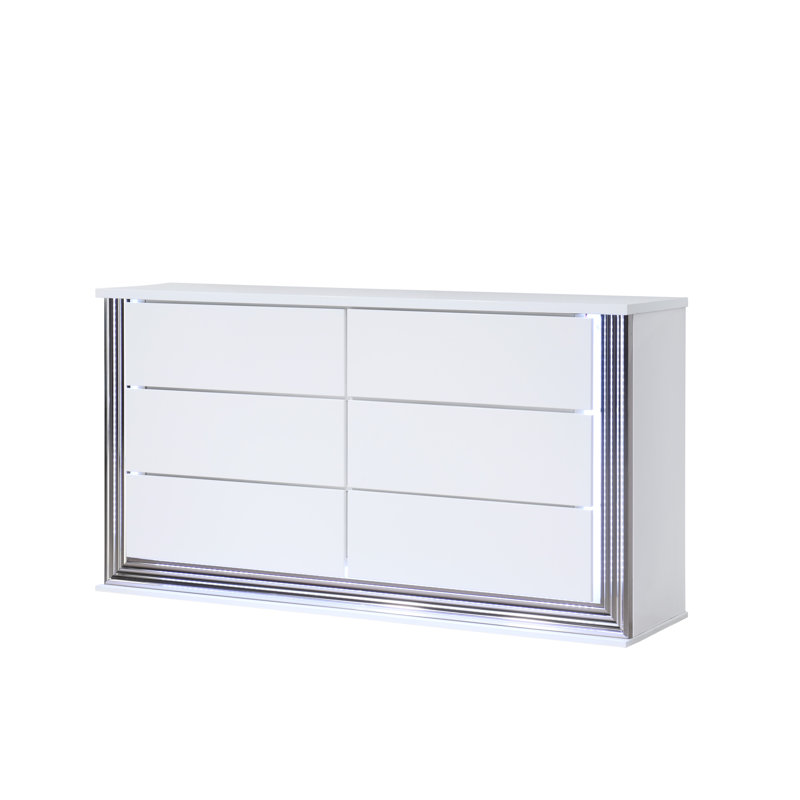 Commode double à 6 tiroirs l 61,02 po Carrye, Blanc