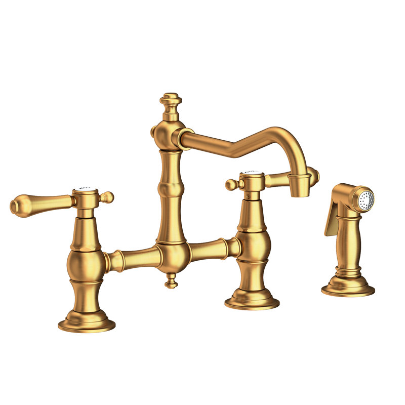 Chesterfield Kitchen Bridge Faucet with Side Spray, Satin Gold (PVD), Lever