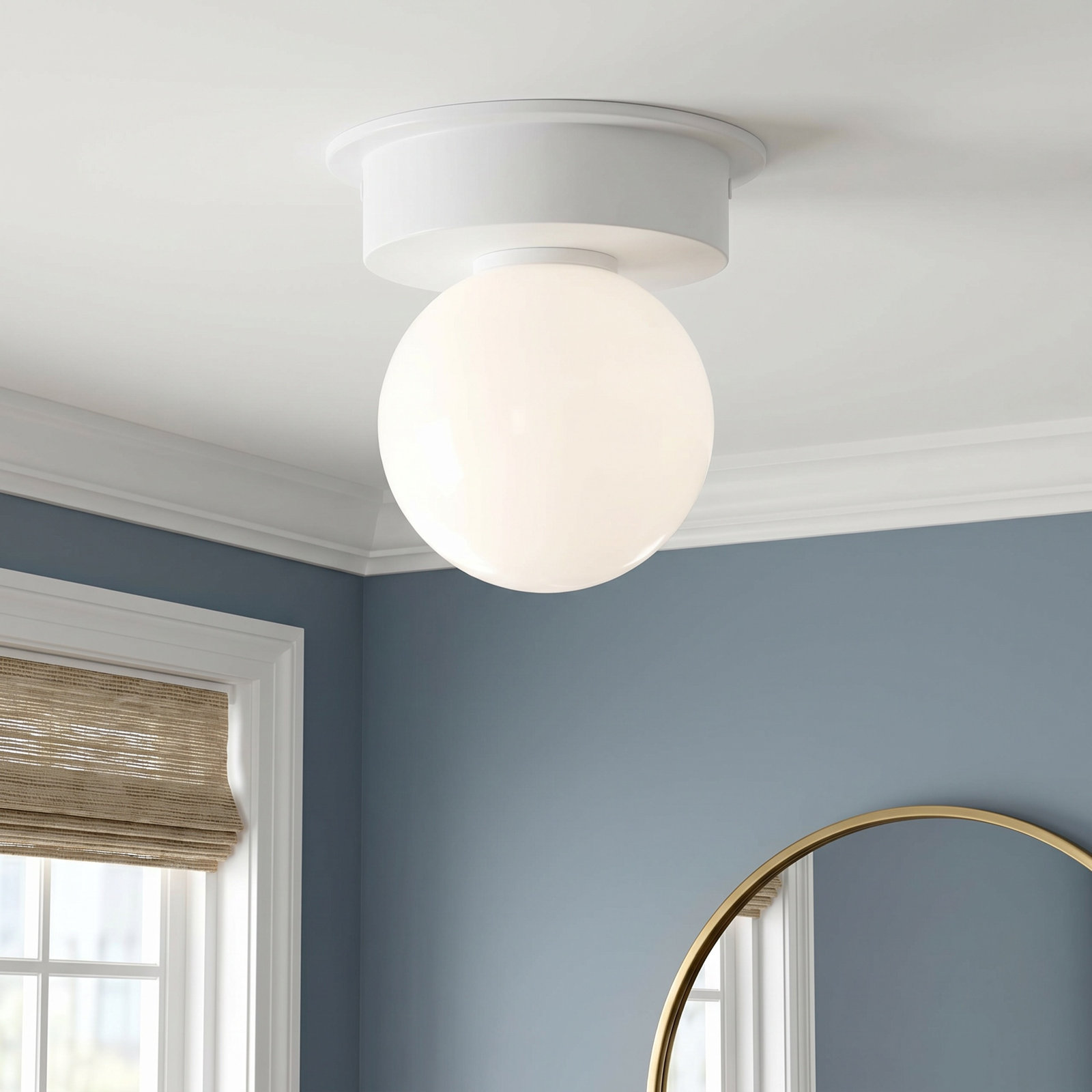 Single Light Milk Glass Shade Flush Mount, 4.625" H x 8" W x 8" D