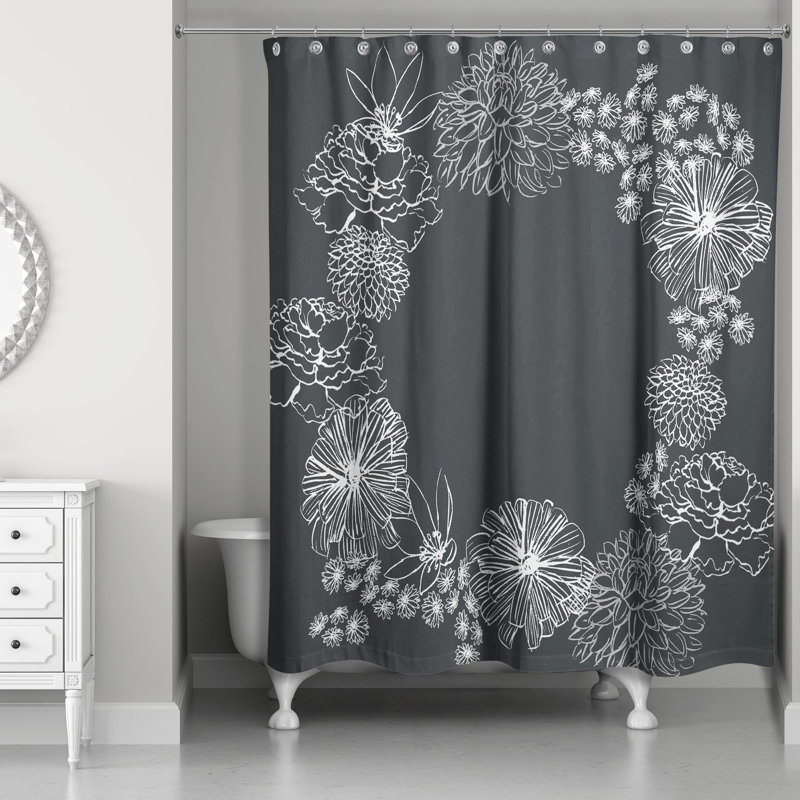 Rideau de douche simple à motif floral Warrenup, Gris foncé