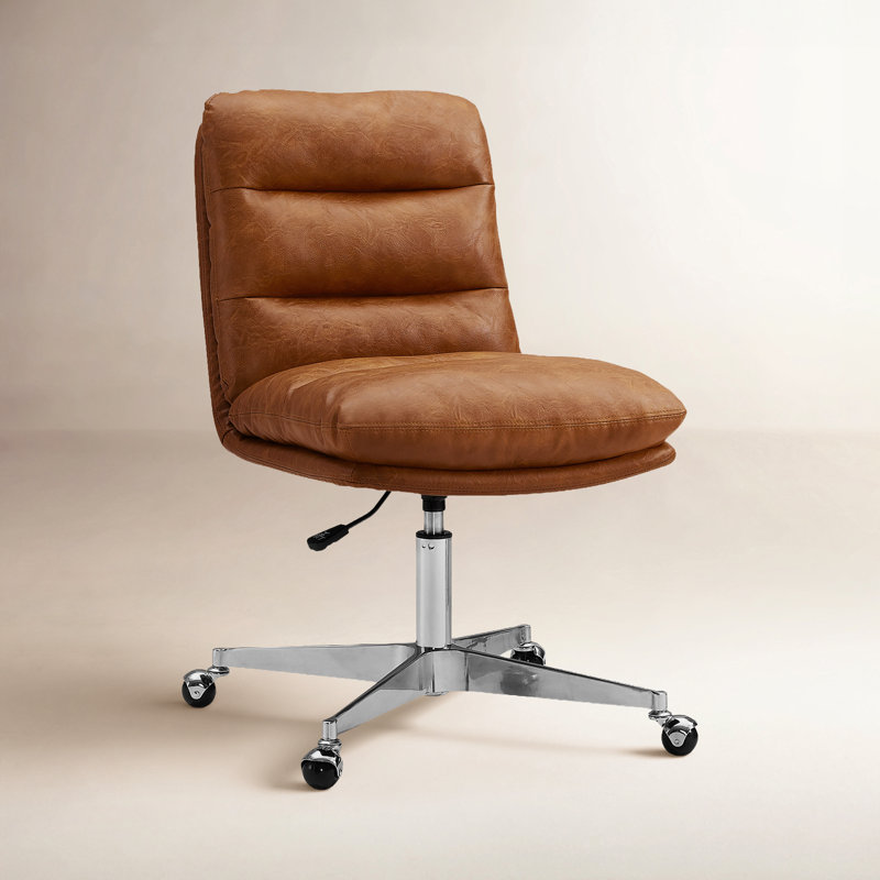 Paynesville Swivel Office Task Chair with Wheels, Cognac Faux Leather, Faux Leather