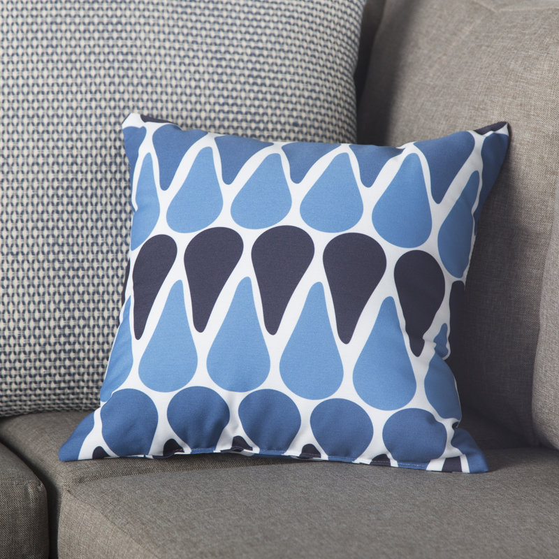 Sail, Sun, & Fun Geometric Outdoor Reversible Throw Pillow, Navy Blue, 16" H x 16" W x 3" D