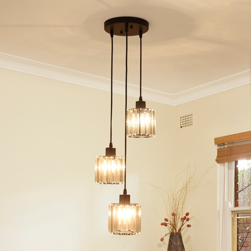 Lustre rond en cristal à 3 lumières avec abat-jour en cristal Stacyann, Noir mat