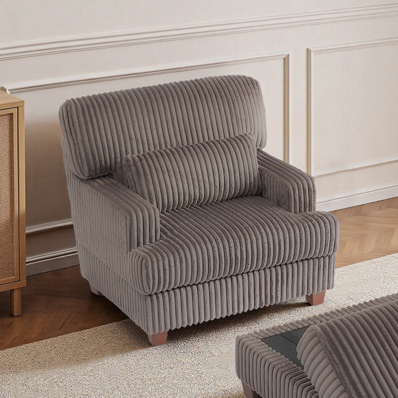 Ermia 92Cm Wide Modern Armchair with Solid Wood Legs, Dark Camel 