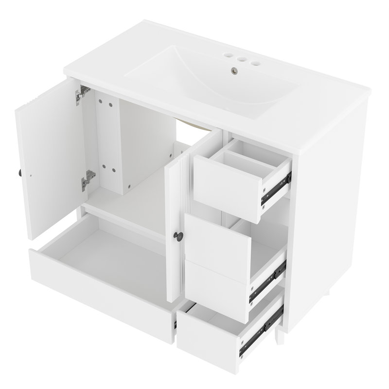 Meuble-lavabo 36 po avec lavabo en céramique, Blanc clair