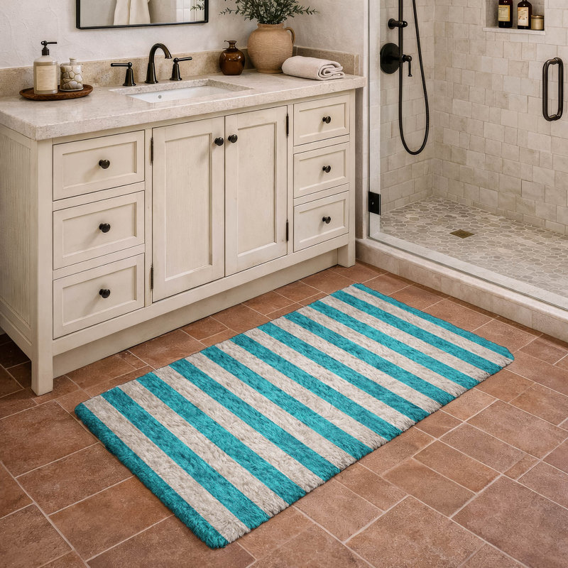 Premium Machine Washable Dream Shag ADS530 Striped Rug, 2'6" x 3'10", Turquoise