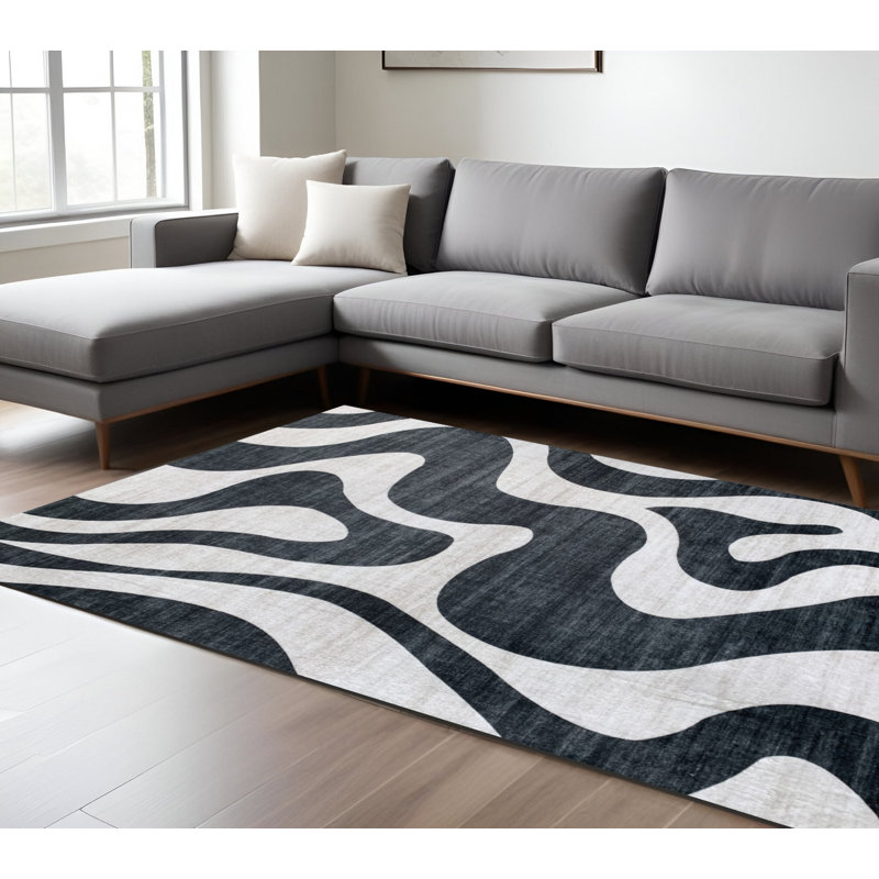 Tapis noir et blanc à motif zébré 7 pi x 10 pi