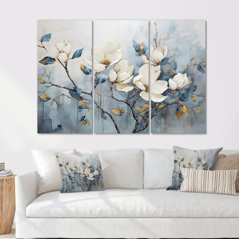 Electa - Magnolias, ensemble d'art mural sur toile, Toile tendue, H 40 po x l 60 po x P 1 po
