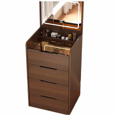 Bureau de coiffeuse 3-en-1 avec miroir éclairé et tabouret, coiffeuse compacte, finition noyer | Idée de cadeau