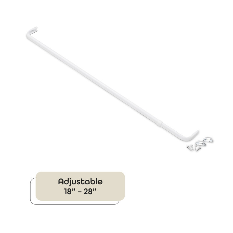 White Adjustable Steel Single Curtain Rod, 18-28 inches