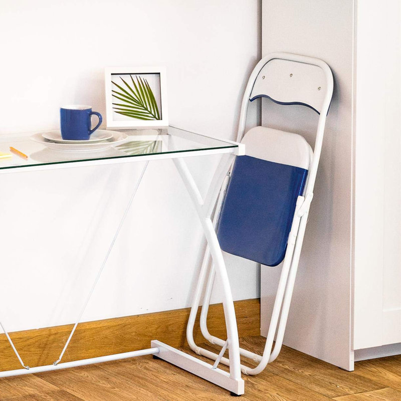 Metal Frame Foldable Desk Chair, Blue