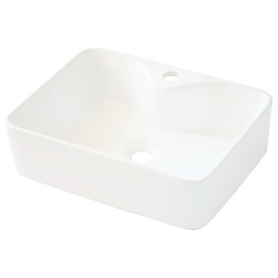 19X15" Modern Ceramic Bathroom Vessel Sink White - Rectangular, Stain , Countertop Mounting Rectangular 19X15, Install